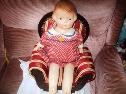 21'' 1920-30s PATSY TYPE COMPO DOLL, CLOTH BODY LEGS, DOT DRESS